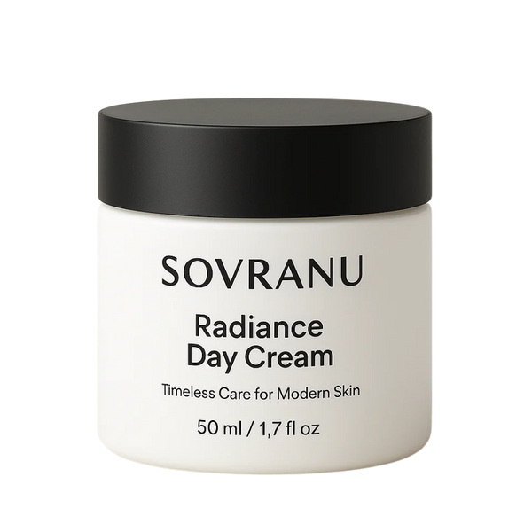 Sovranu Radiance Day Cream, witte pot met zwarte deksel